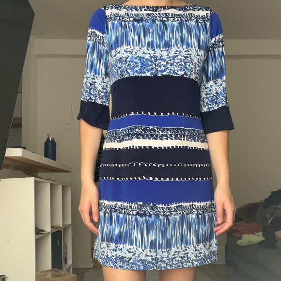 DONNA MORGAN PATTERNED SHIFT DRESS - Picture 1 of 6